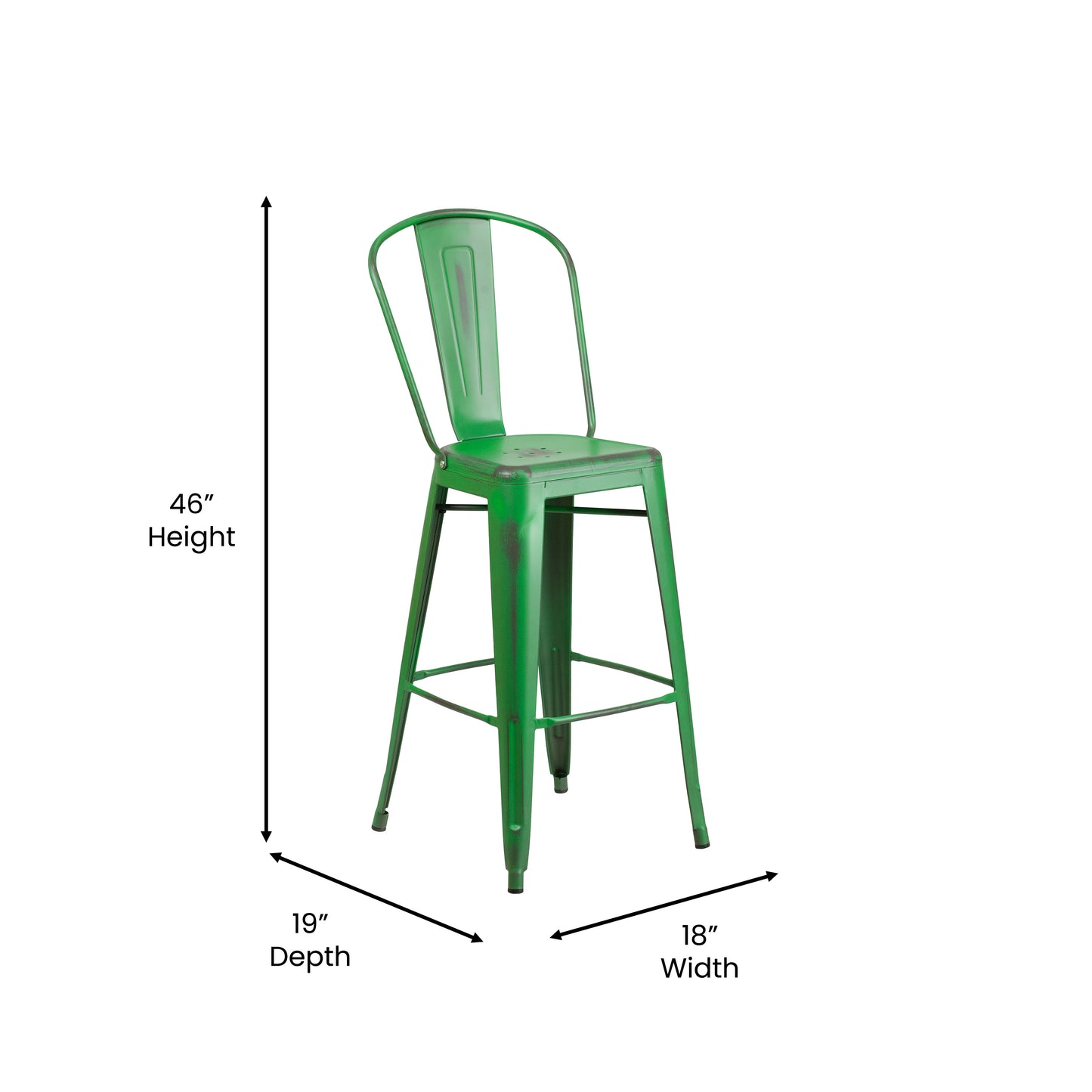 Distressed Green Metal Stool ET-3534-30-GN-GG