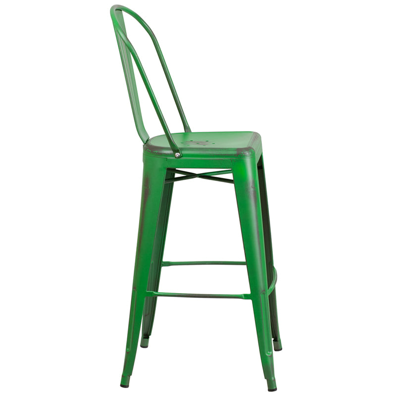 Distressed Green Metal Stool ET-3534-30-GN-GG