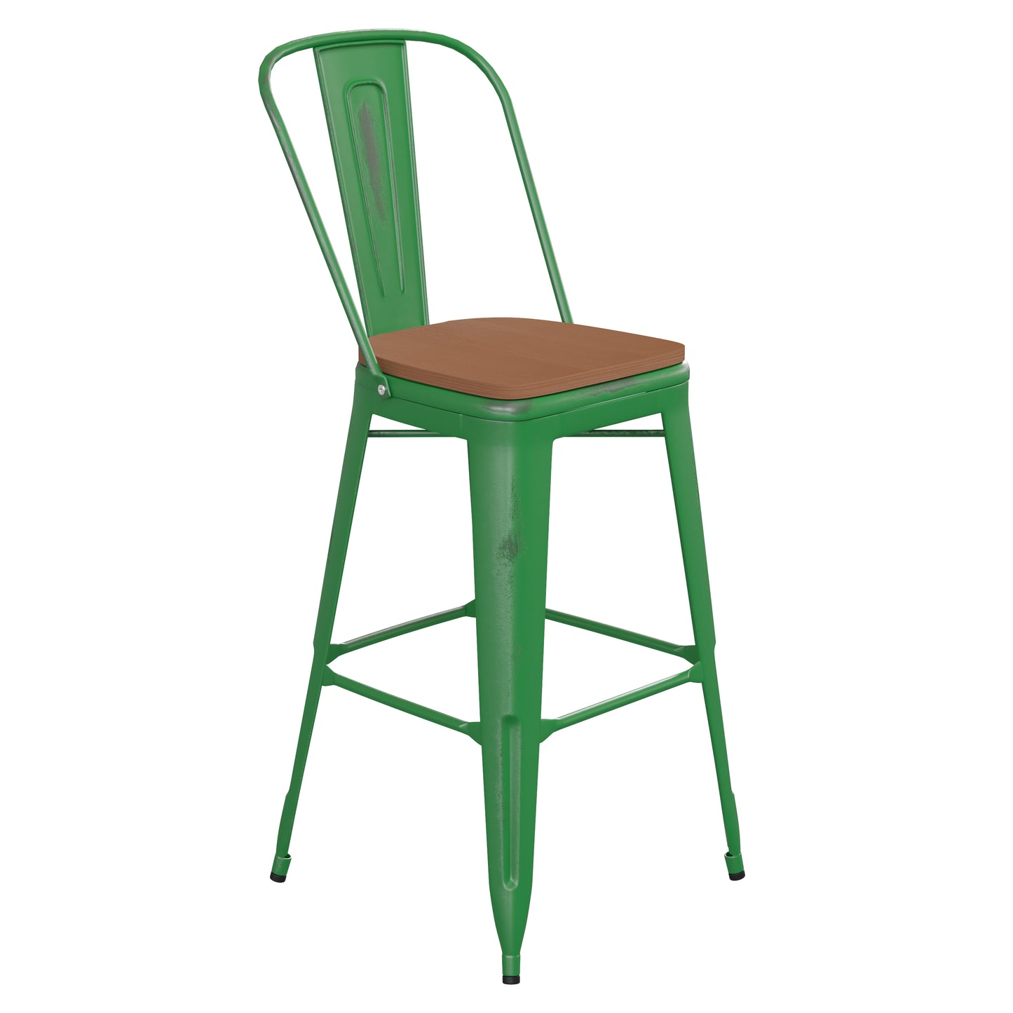 Green Metal Stool-Teak Seat ET-3534-30-GN-PL1T-GG