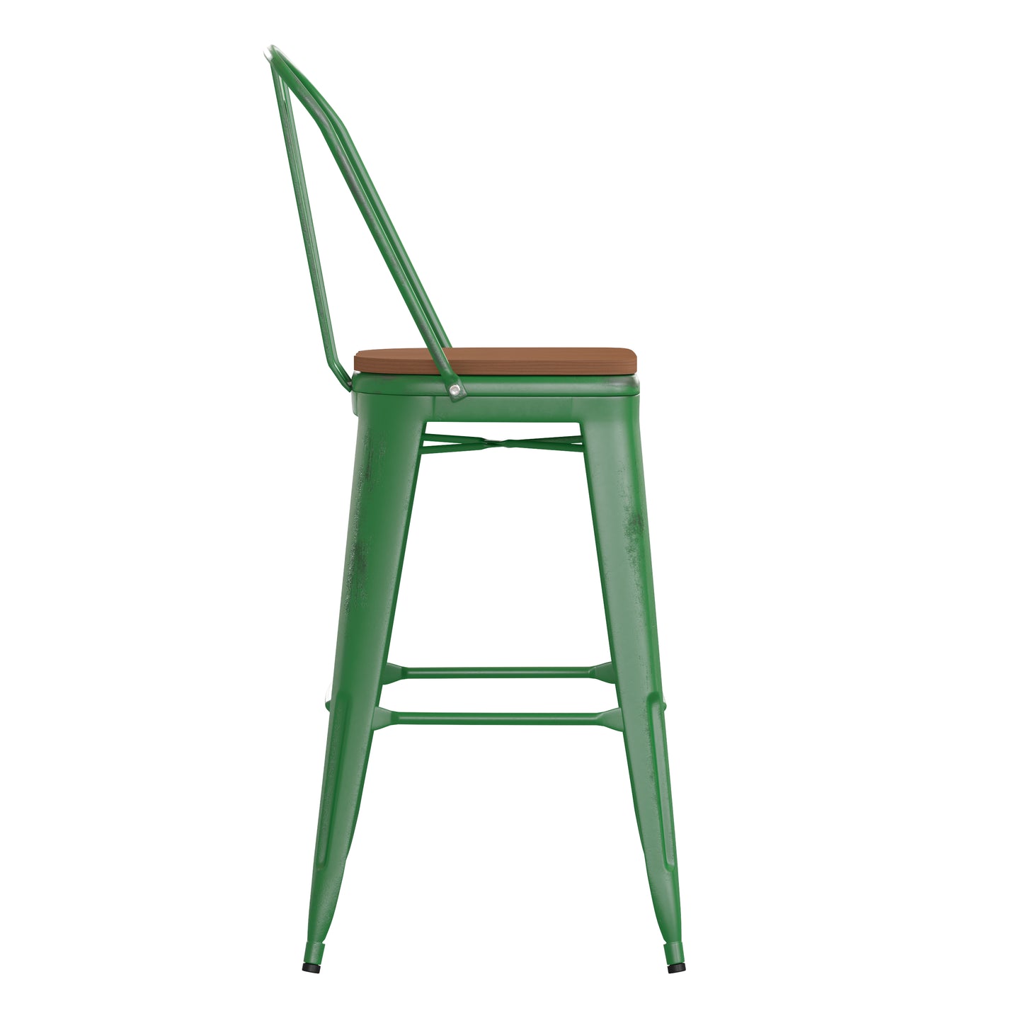 Green Metal Stool-Teak Seat ET-3534-30-GN-PL1T-GG