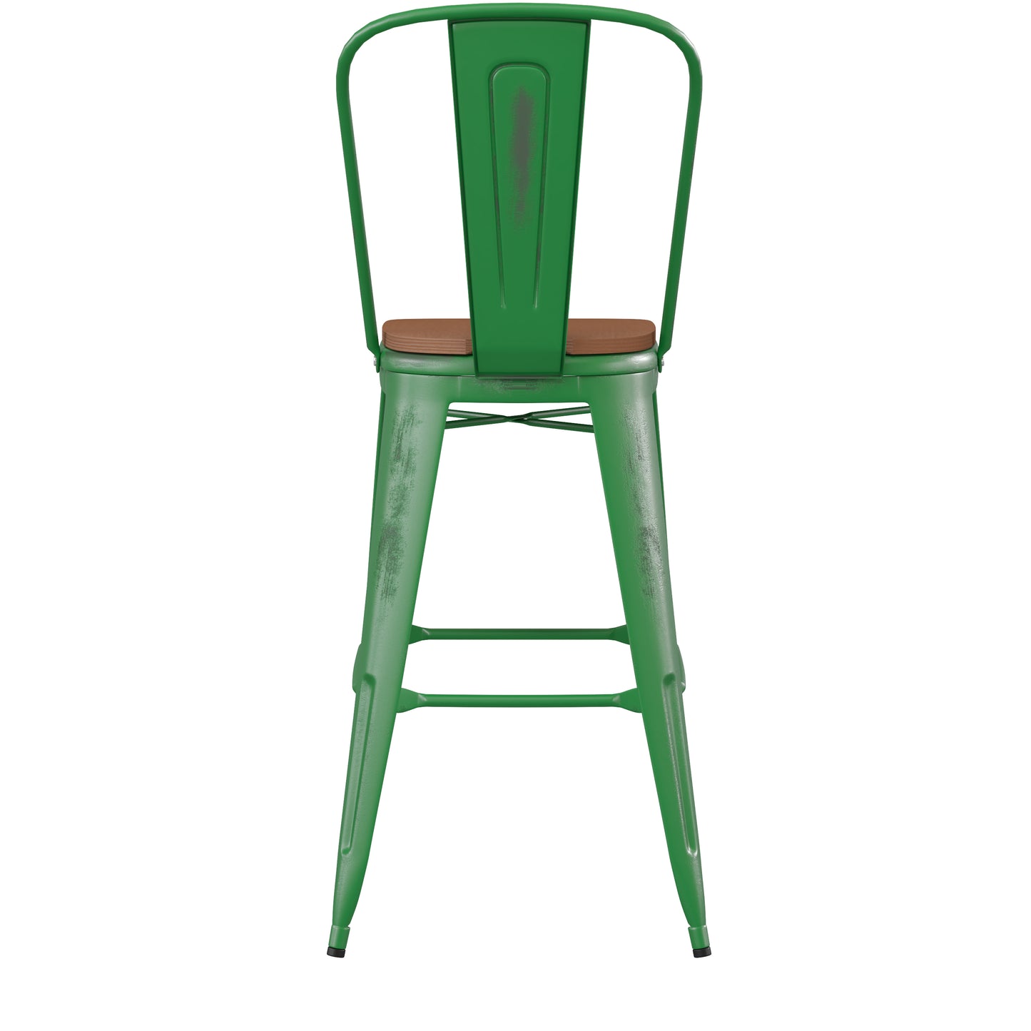 Green Metal Stool-Teak Seat ET-3534-30-GN-PL1T-GG