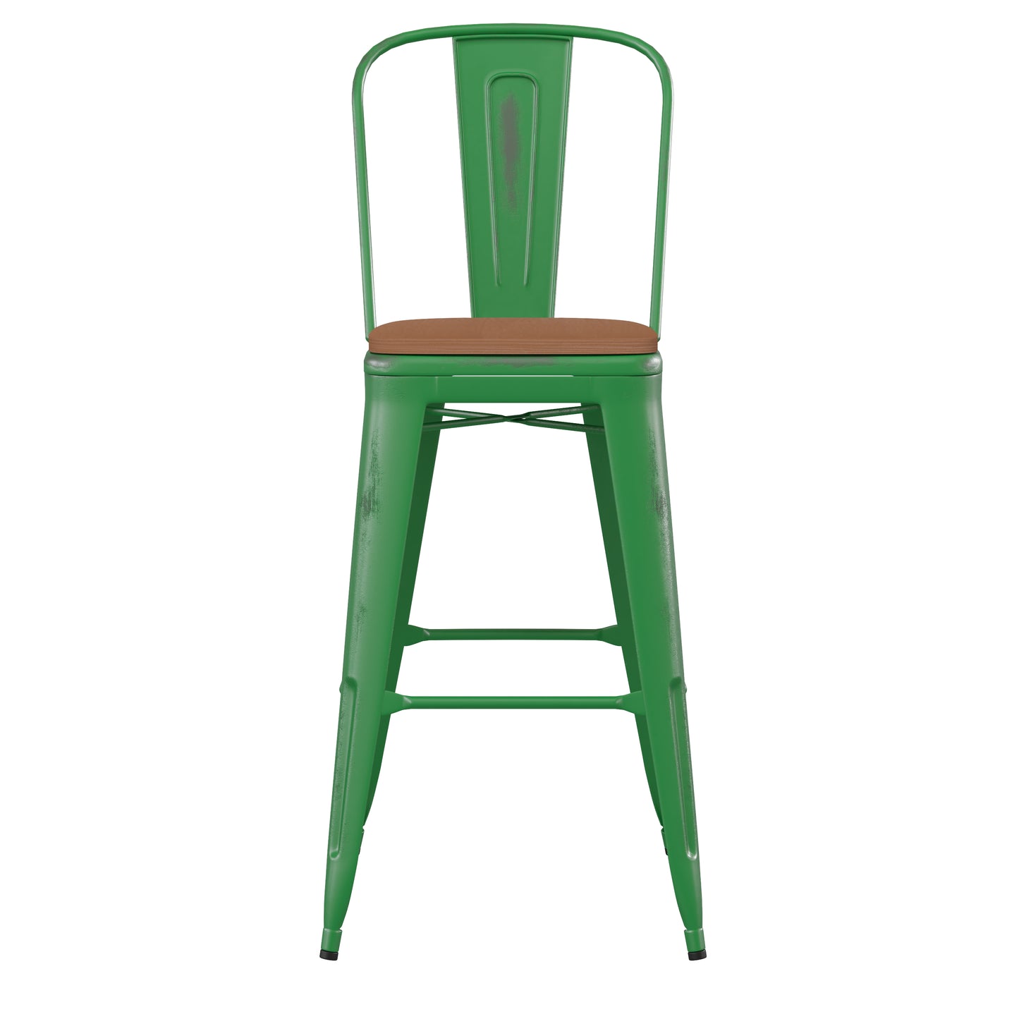 Green Metal Stool-Teak Seat ET-3534-30-GN-PL1T-GG