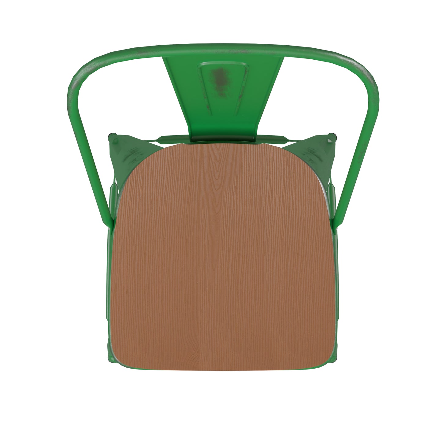 Green Metal Stool-Teak Seat ET-3534-30-GN-PL1T-GG