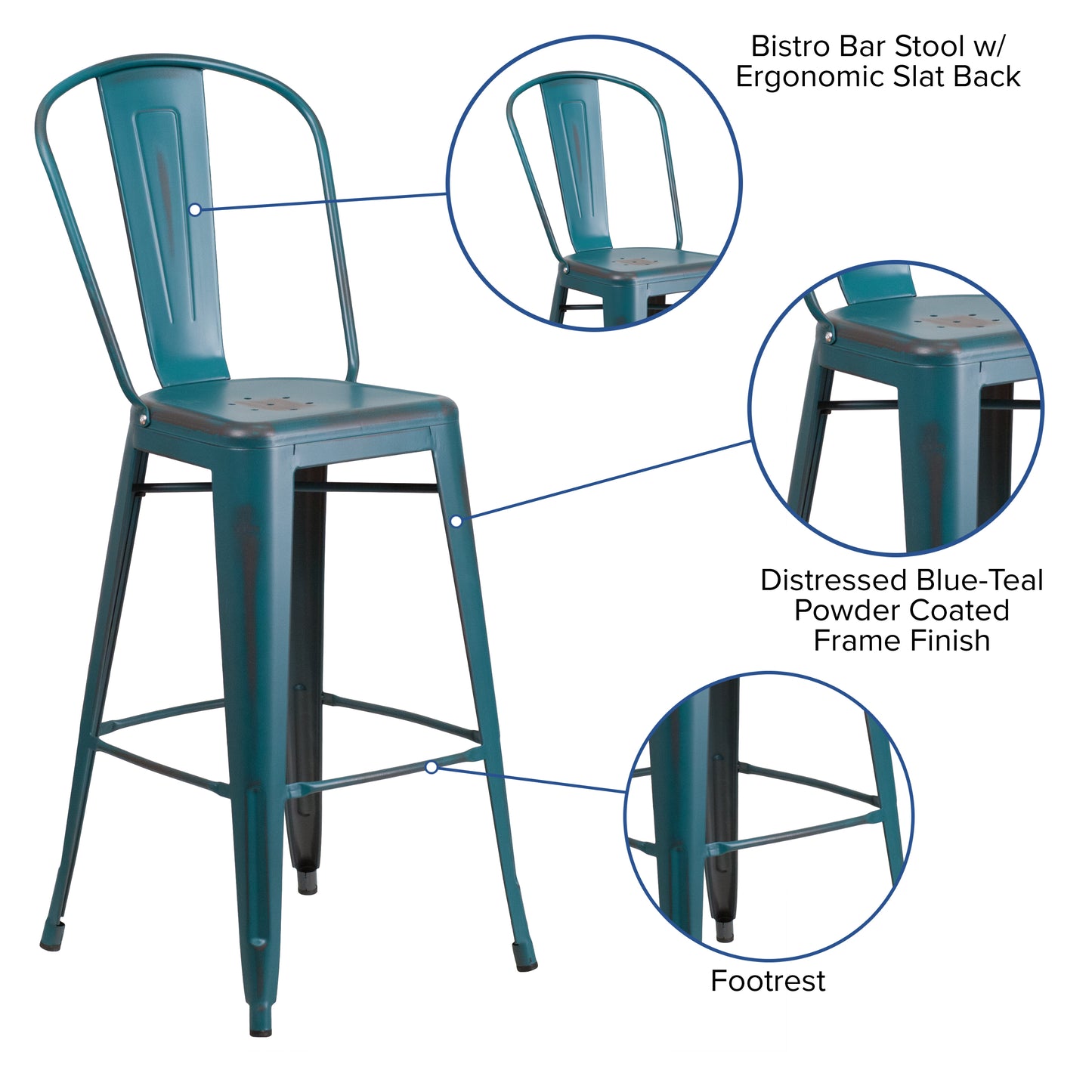 Distressed Blue-TL Metal Stool ET-3534-30-KB-GG