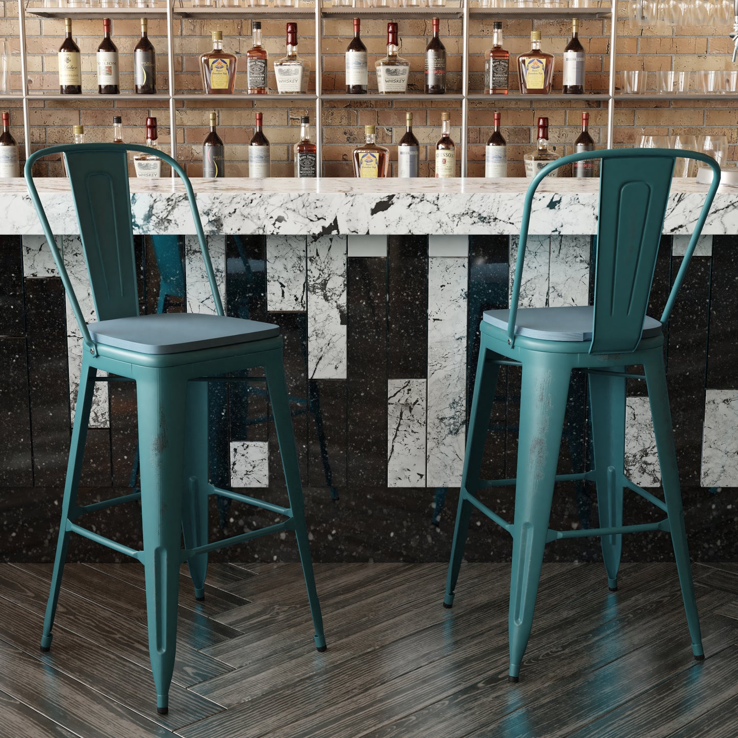 Blue-Tl Metal Stool-Teal Seat ET-3534-30-KB-PL1C-GG