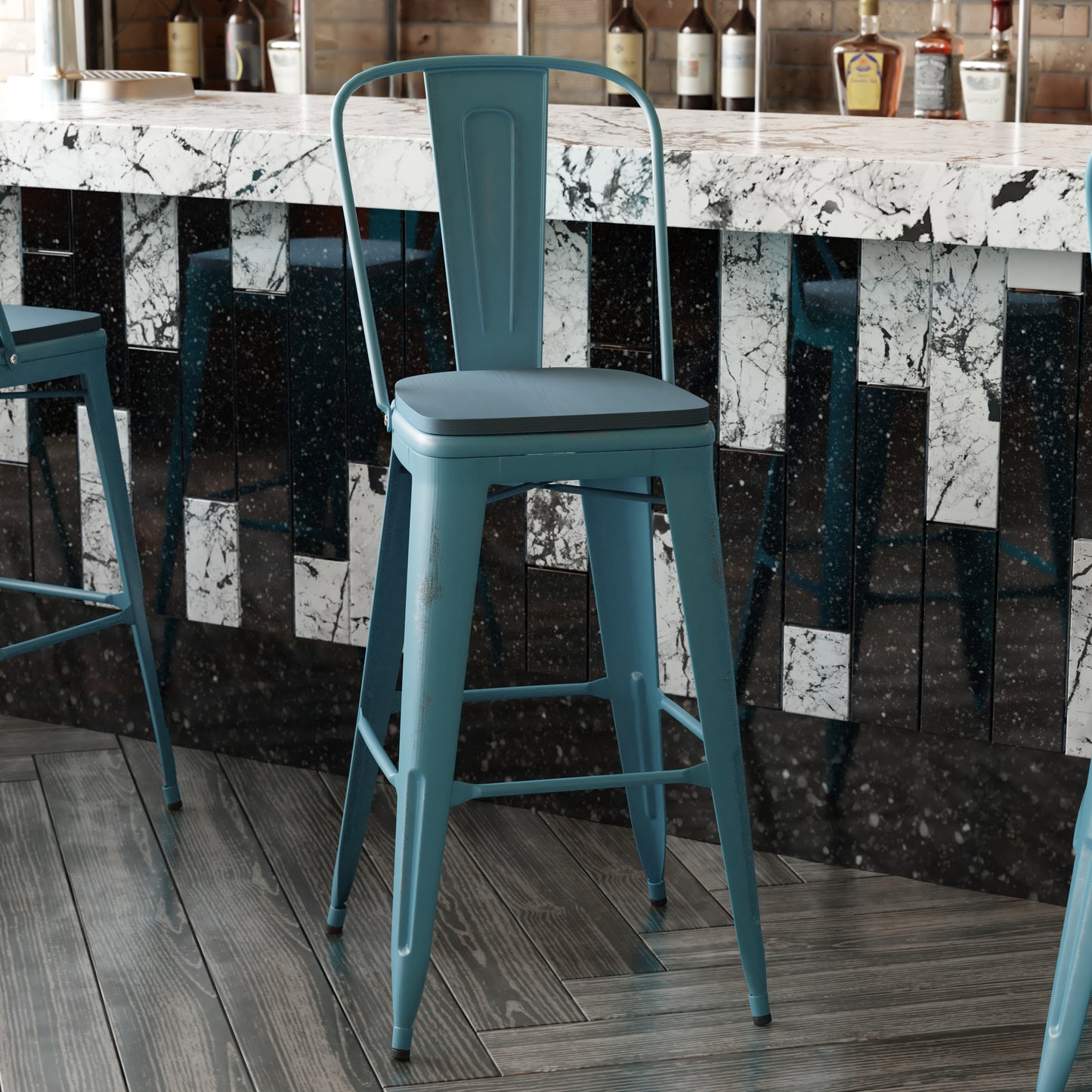 Blue-Tl Metal Stool-Teal Seat ET-3534-30-KB-PL1C-GG