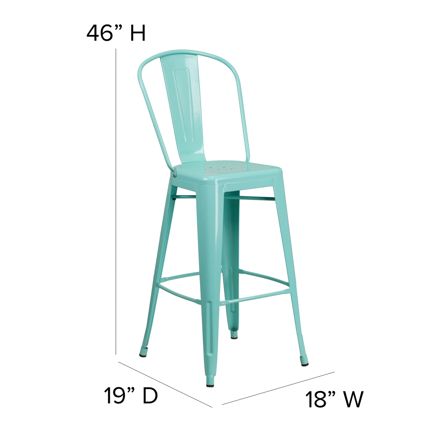 Mint Metal Stool-Mint Seat ET-3534-30-MINT-PL1M-GG