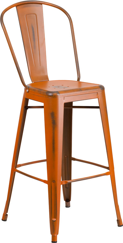 Distressed Orange Metal Stool ET-3534-30-OR-GG