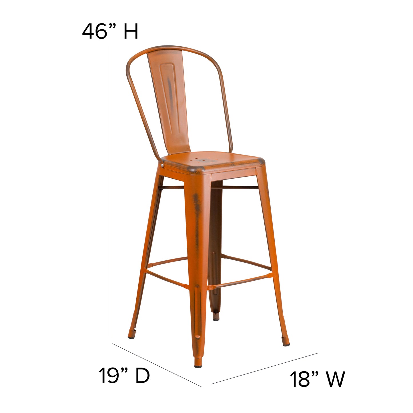 Distressed Orange Metal Stool ET-3534-30-OR-GG