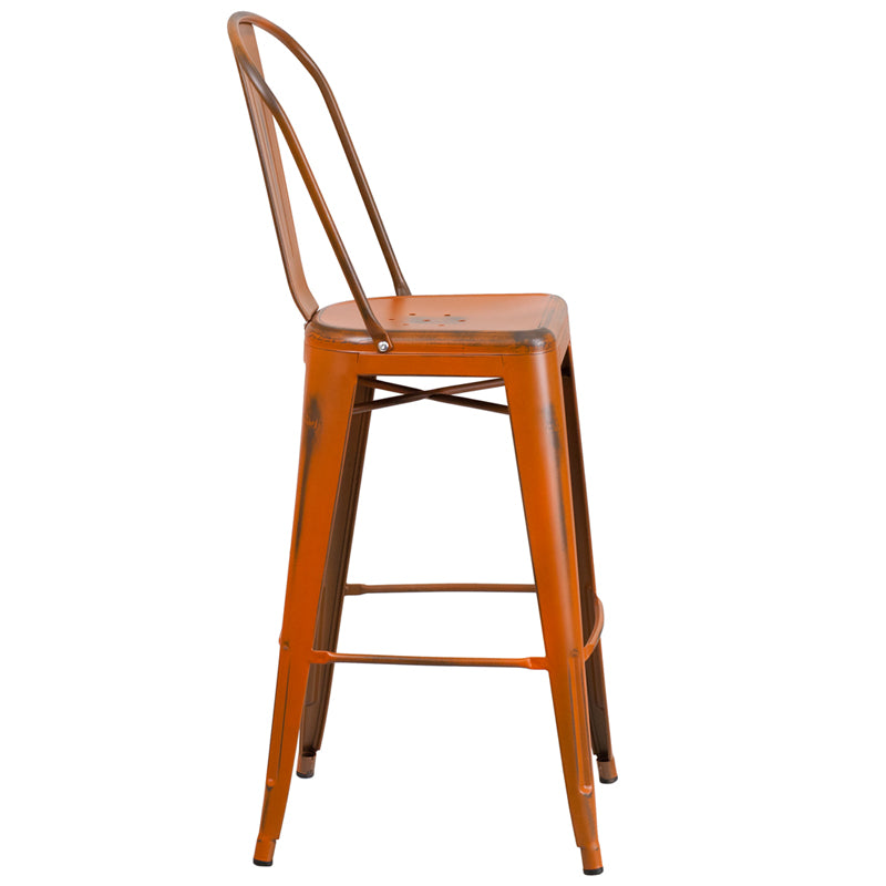 Distressed Orange Metal Stool ET-3534-30-OR-GG