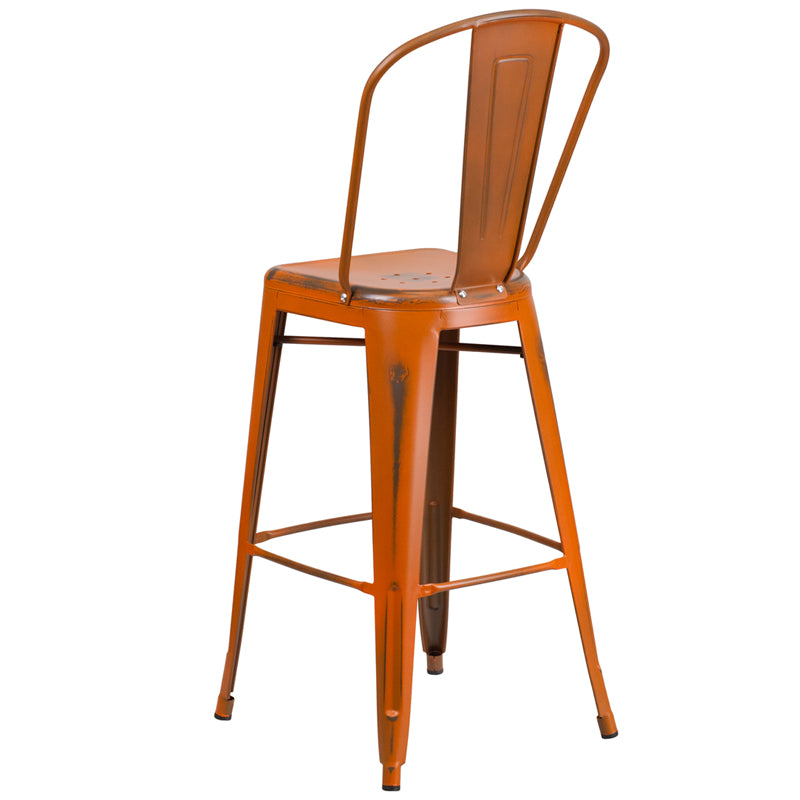 Distressed Orange Metal Stool ET-3534-30-OR-GG