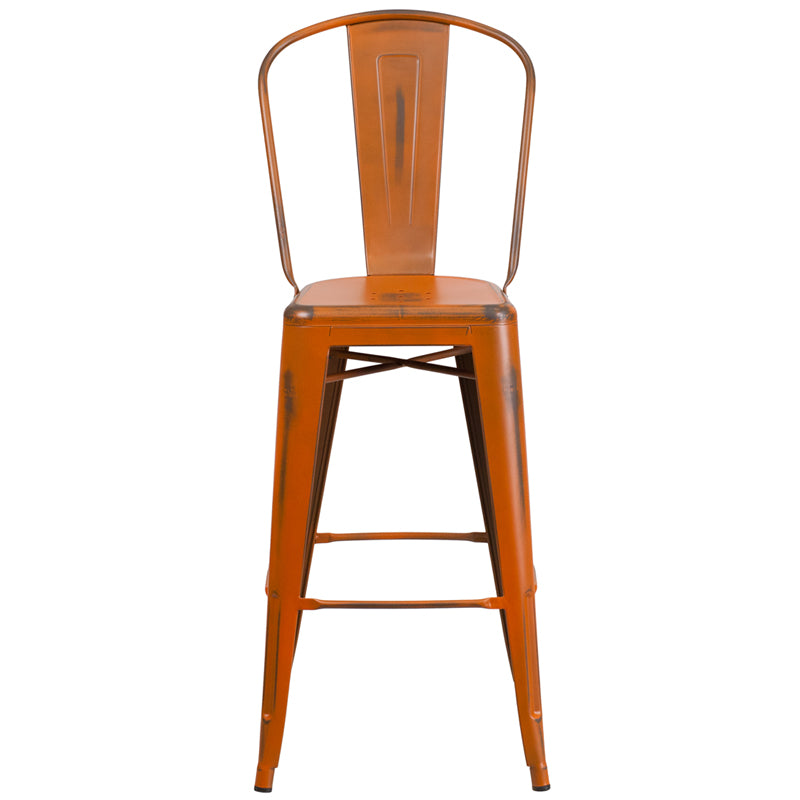 Distressed Orange Metal Stool ET-3534-30-OR-GG