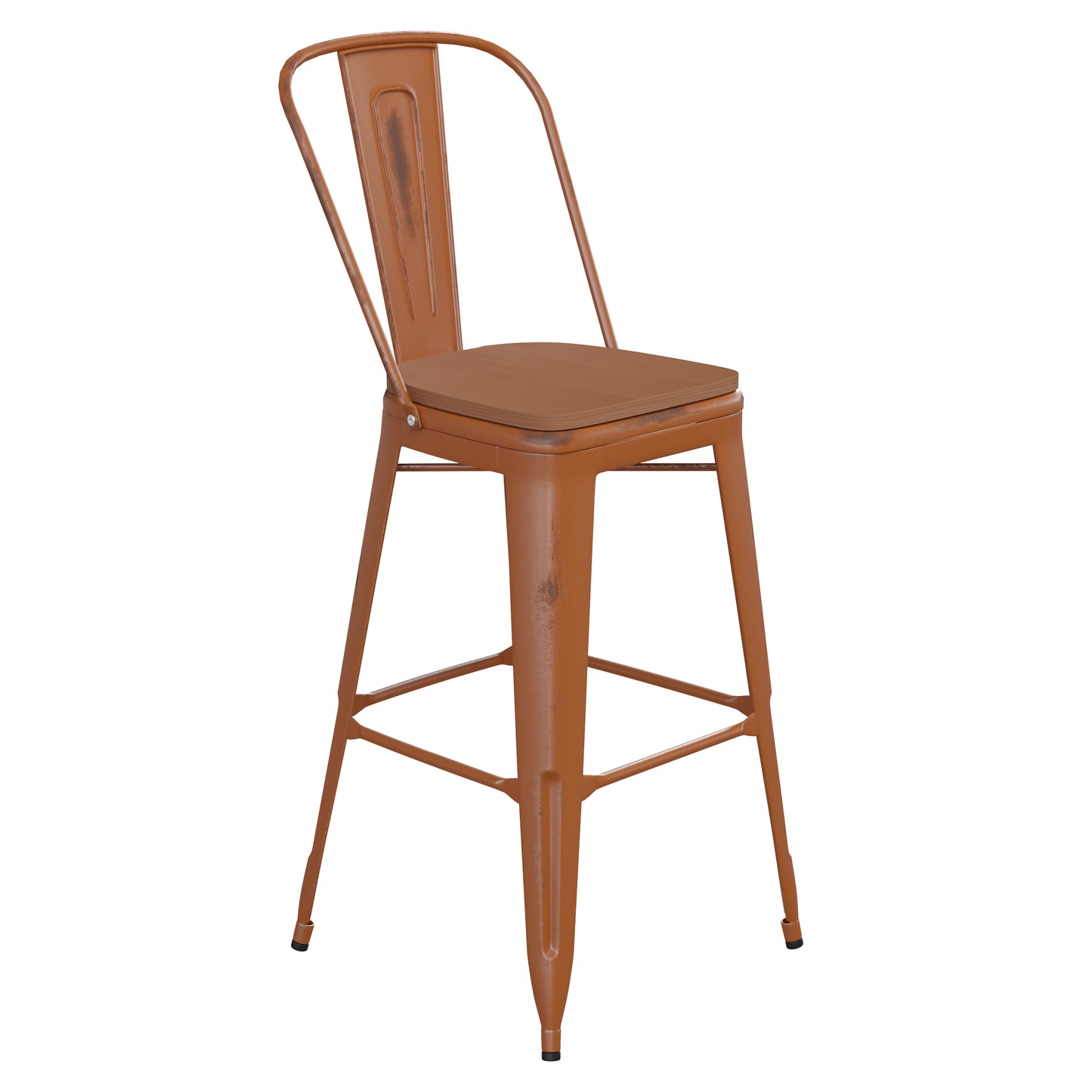 Orange Metal Stool-Teak Seat ET-3534-30-OR-PL1T-GG