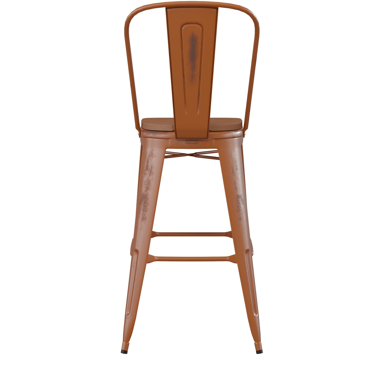 Orange Metal Stool-Teak Seat ET-3534-30-OR-PL1T-GG