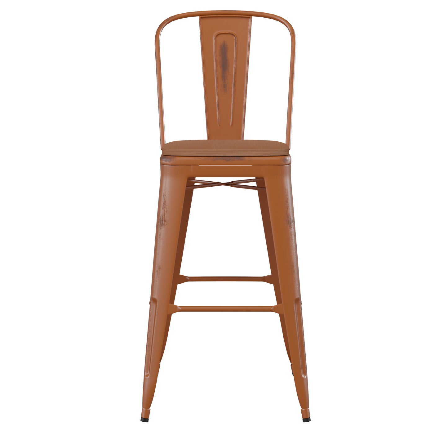 Orange Metal Stool-Teak Seat ET-3534-30-OR-PL1T-GG