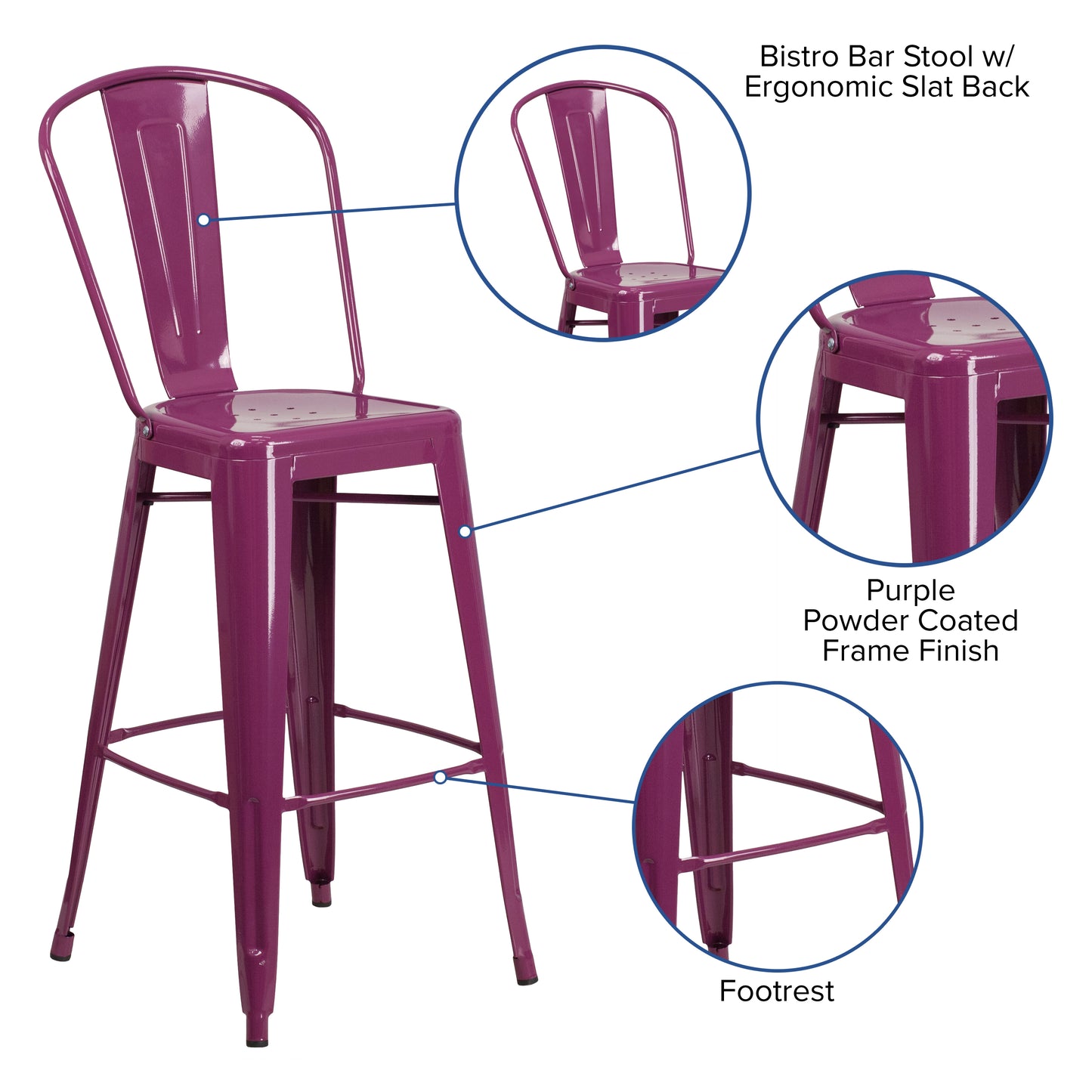 30" Purp Metal Outdoor Stool ET-3534-30-PUR-GG