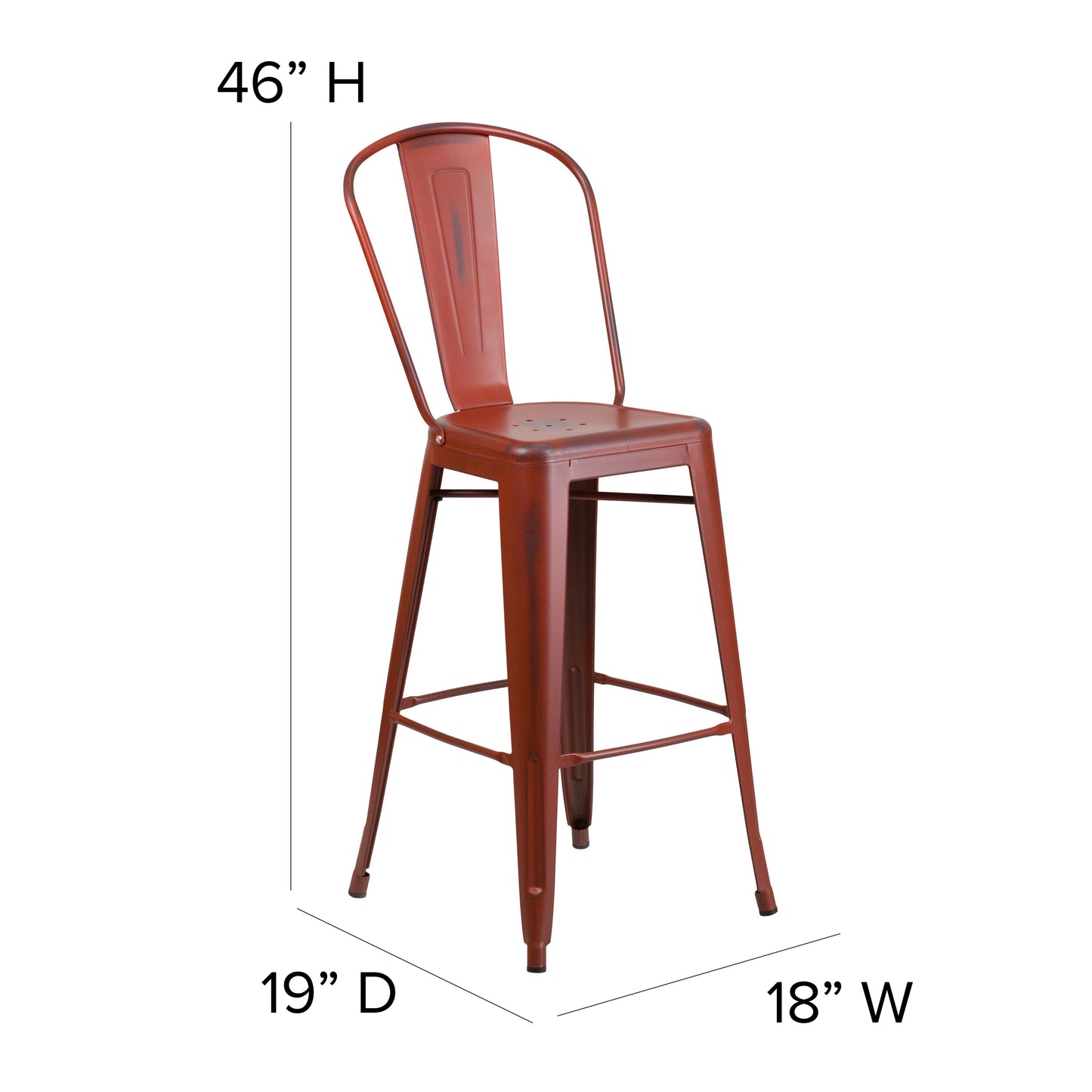 Distressed Red Metal Stool ET-3534-30-RD-GG