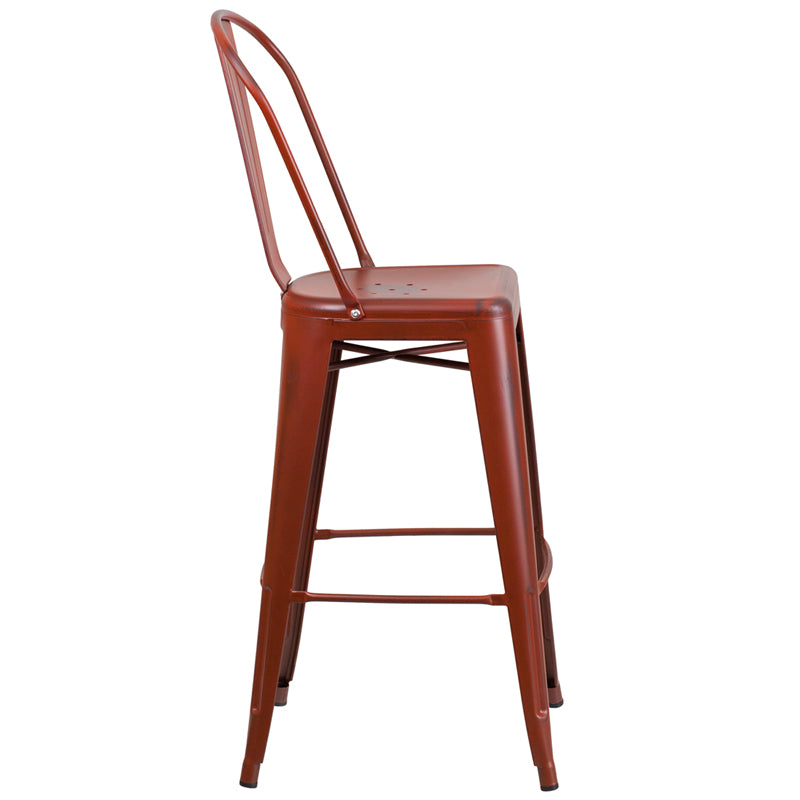 Distressed Red Metal Stool ET-3534-30-RD-GG