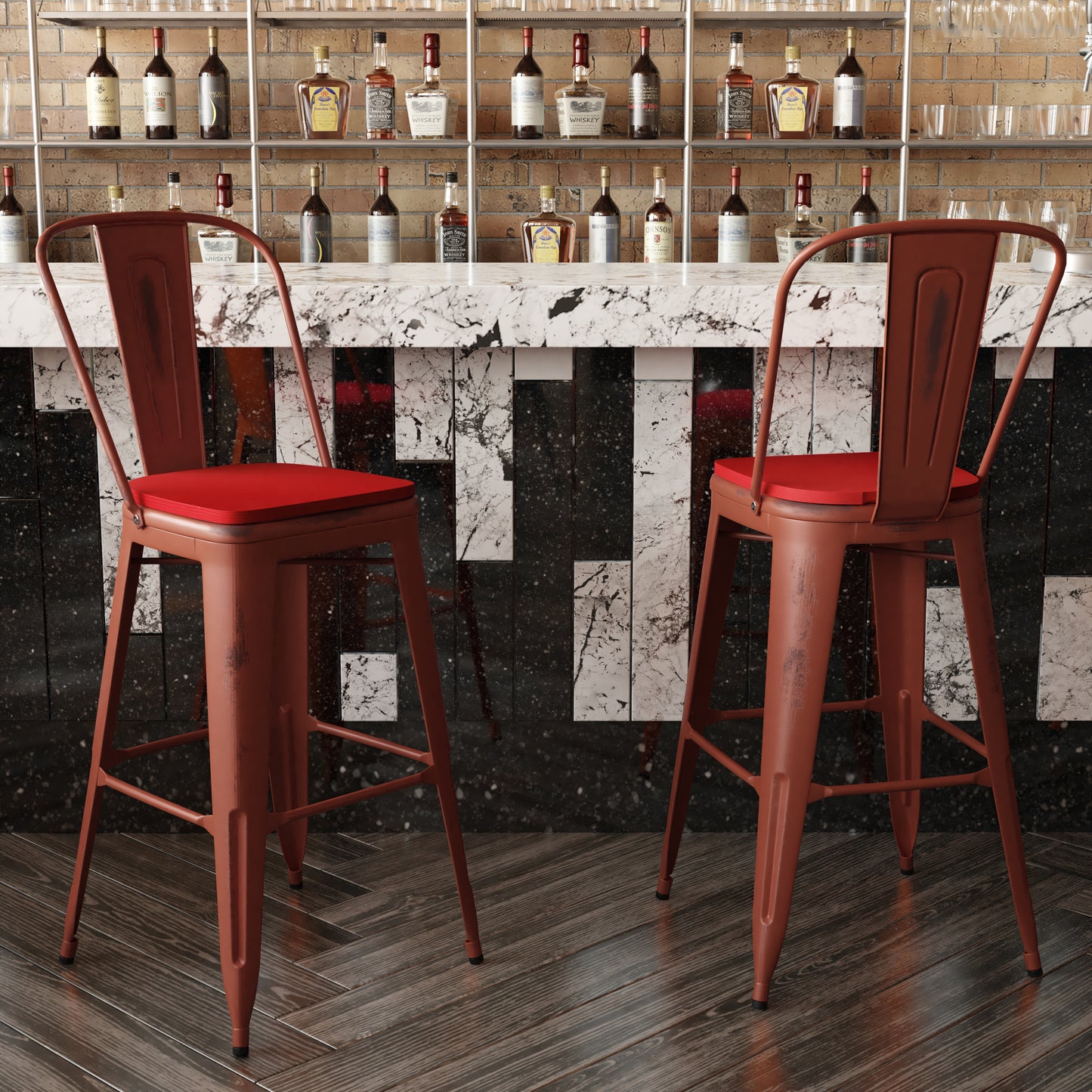 Red Metal Stool-Red Seat ET-3534-30-RD-PL1R-GG