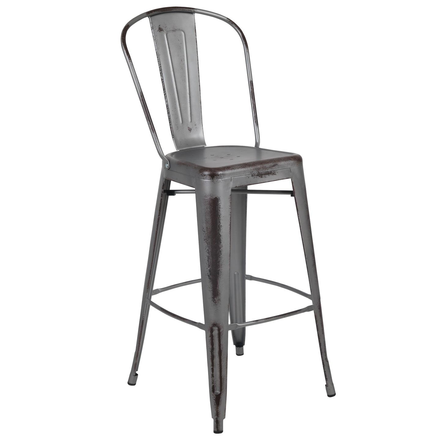 30"H Distressed Silver Stool ET-3534-30-SIL-GG