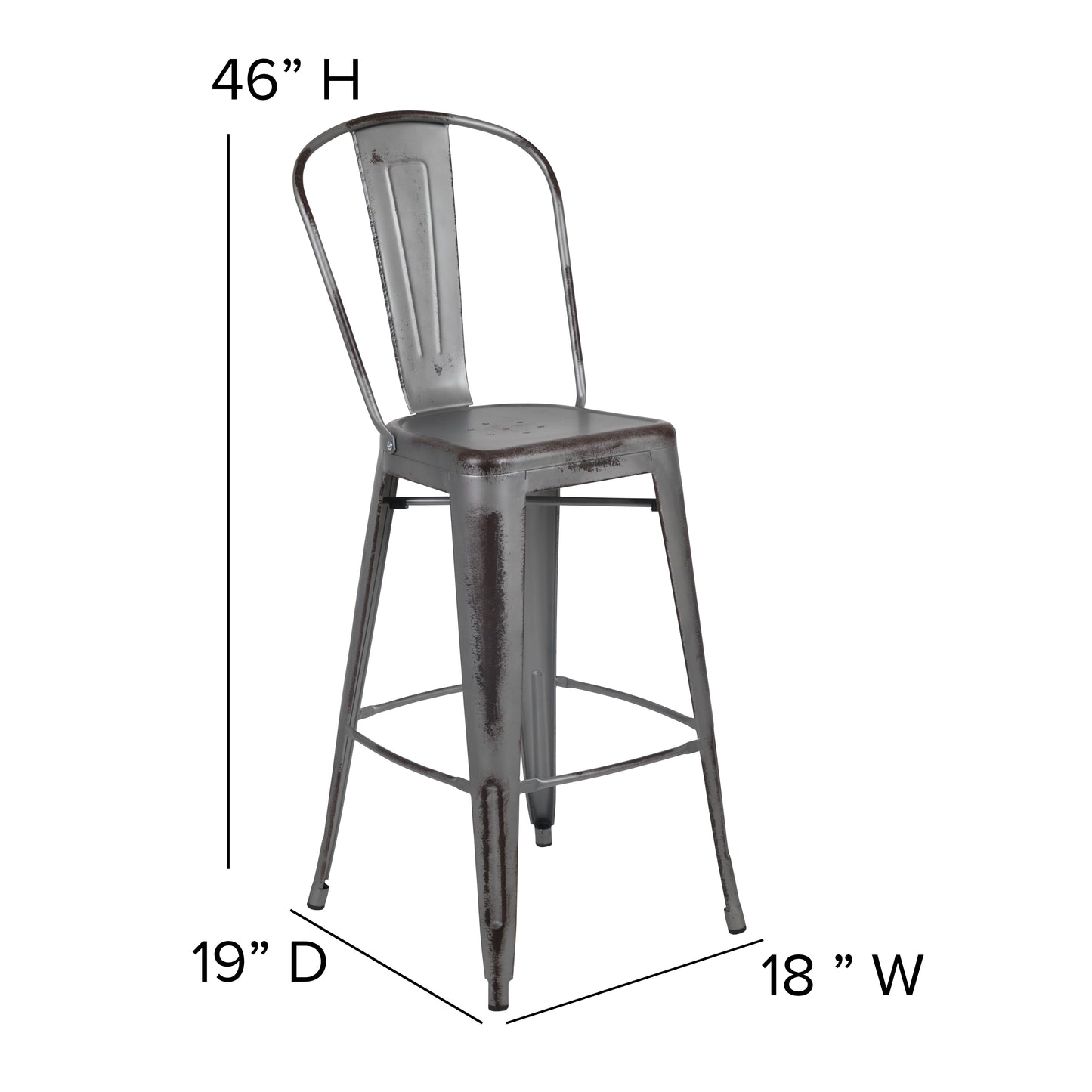 Silver Metal Stool-Gray Seat ET-3534-30-SIL-PL1G-GG