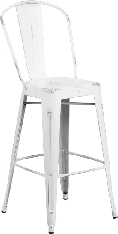 Distressed White Metal Stool ET-3534-30-WH-GG