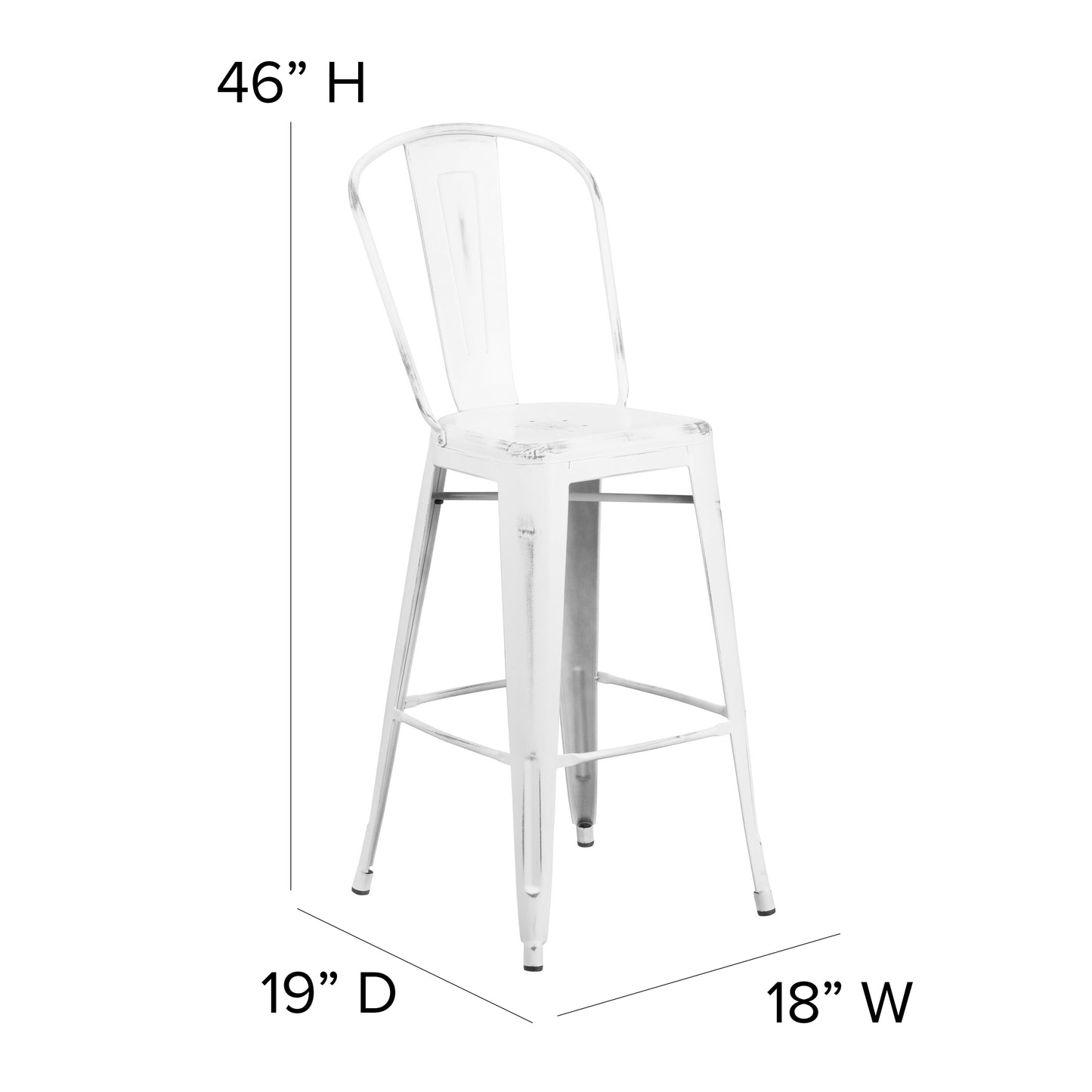 Distressed White Metal Stool ET-3534-30-WH-GG