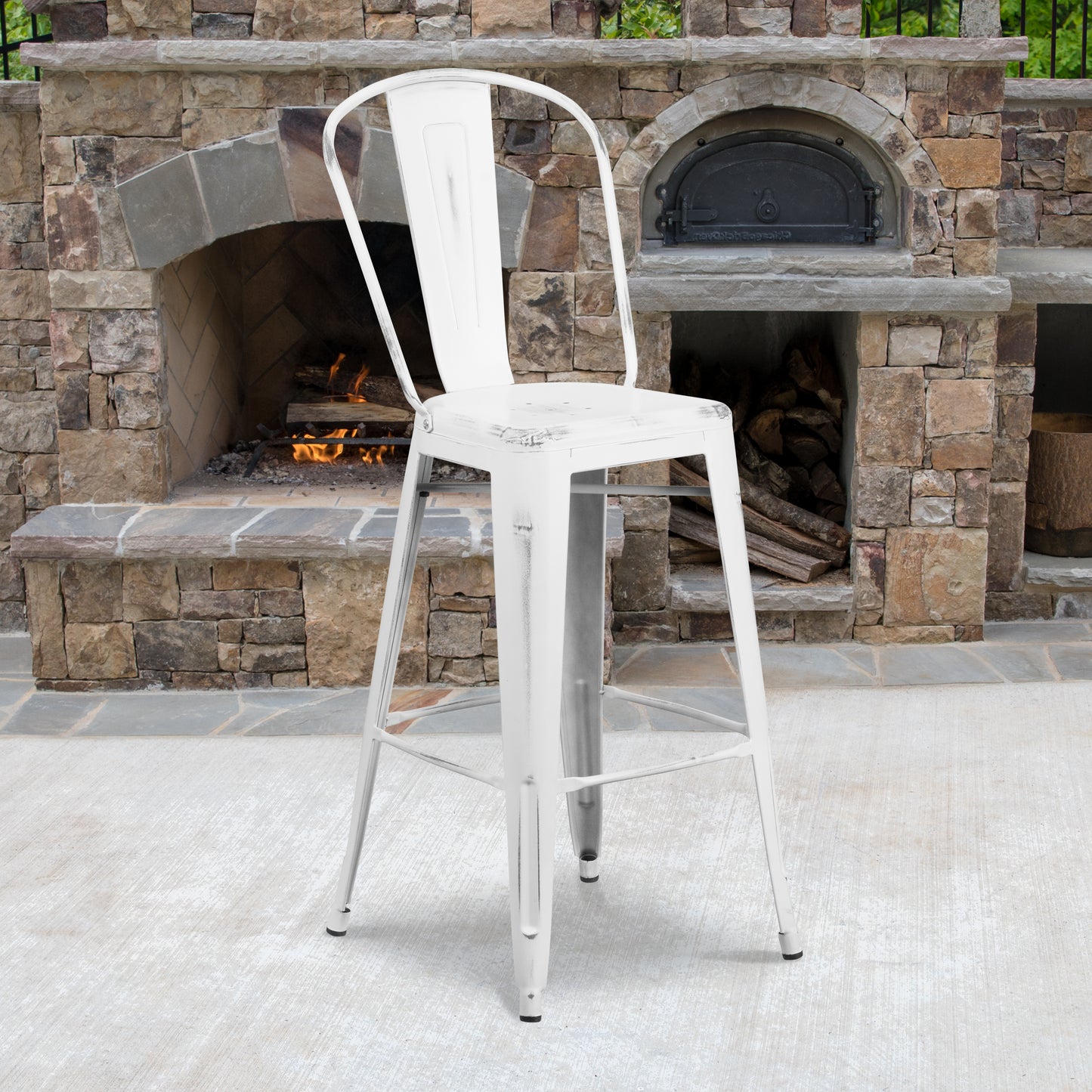 Distressed White Metal Stool ET-3534-30-WH-GG