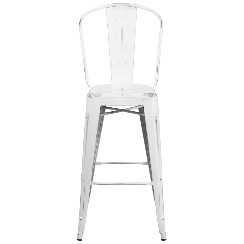 Distressed White Metal Stool ET-3534-30-WH-GG