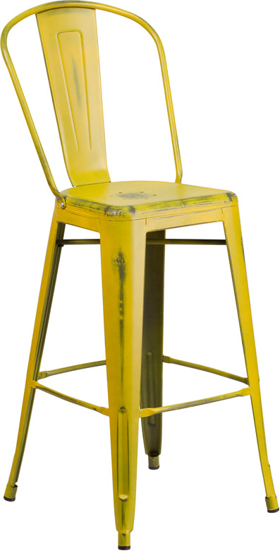 Distressed Yellow Metal Stool ET-3534-30-YL-GG