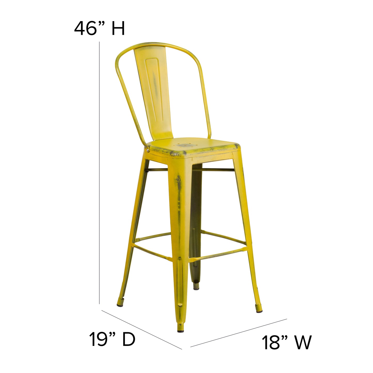 Distressed Yellow Metal Stool ET-3534-30-YL-GG