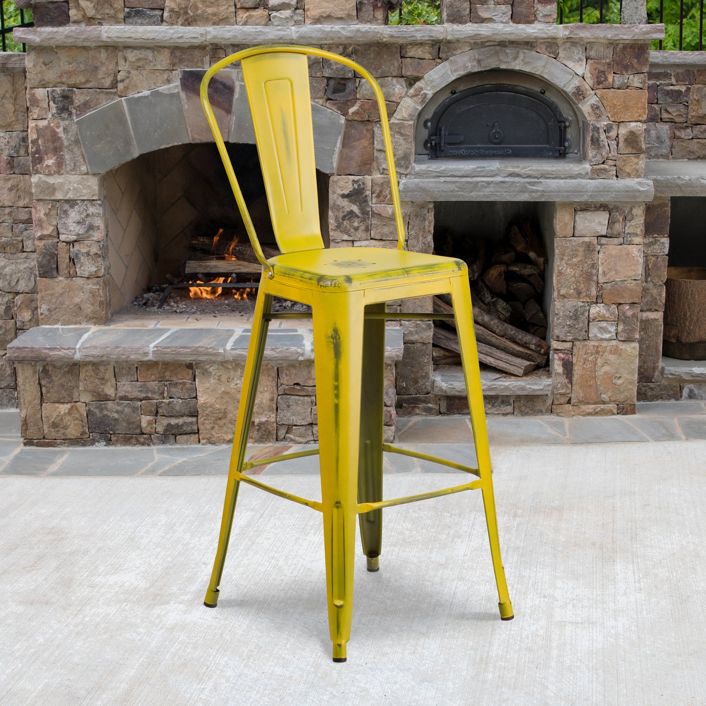 Distressed Yellow Metal Stool ET-3534-30-YL-GG