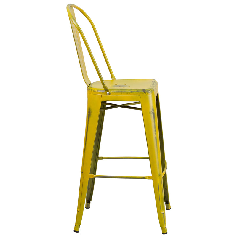 Distressed Yellow Metal Stool ET-3534-30-YL-GG