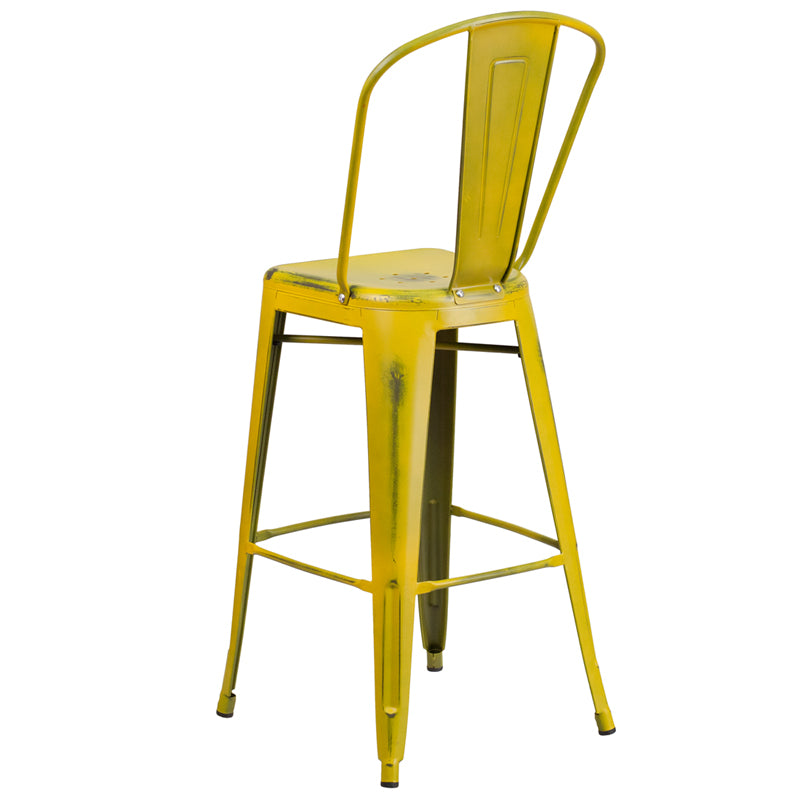 Distressed Yellow Metal Stool ET-3534-30-YL-GG