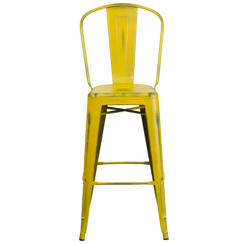 Distressed Yellow Metal Stool ET-3534-30-YL-GG