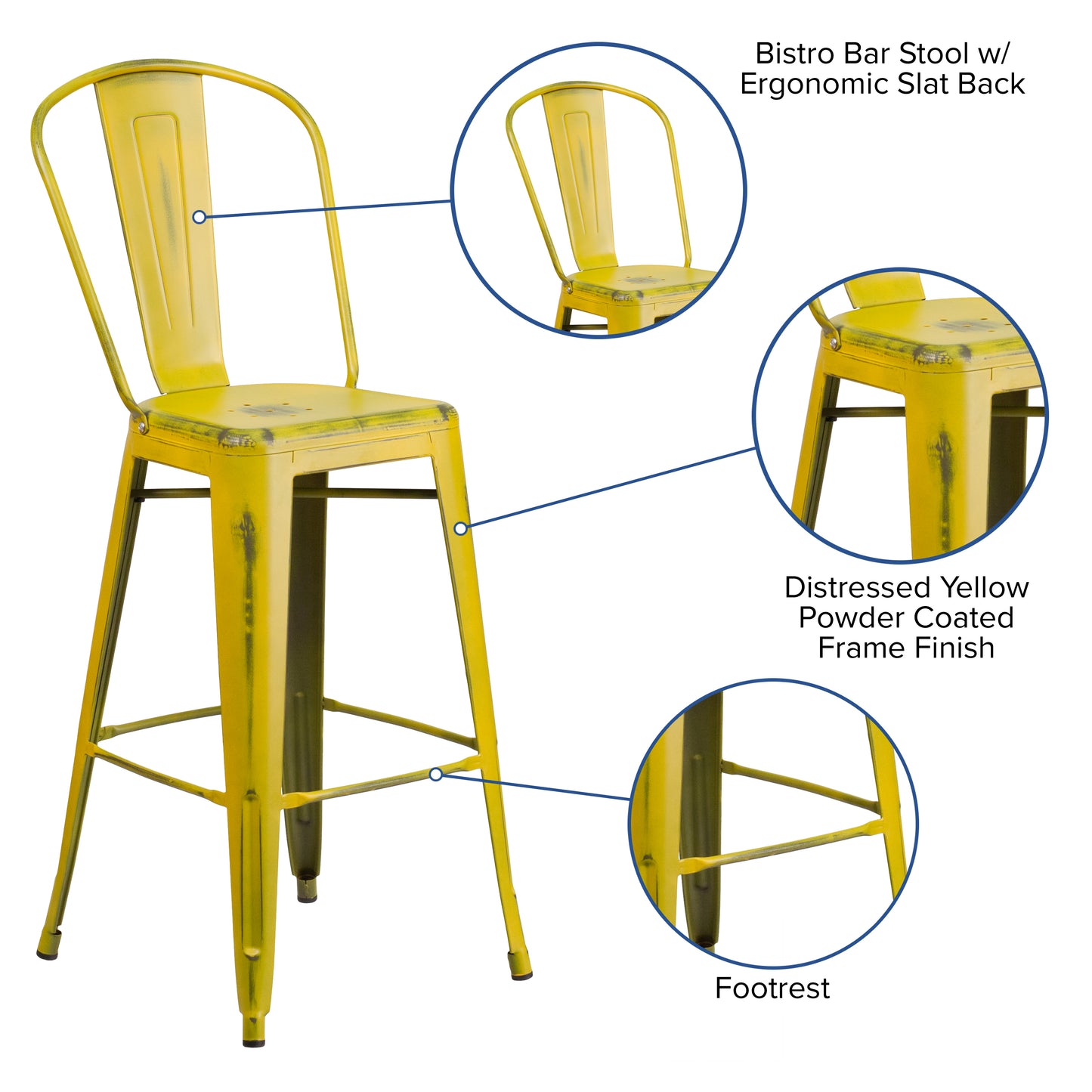 Distressed Yellow Metal Stool ET-3534-30-YL-GG