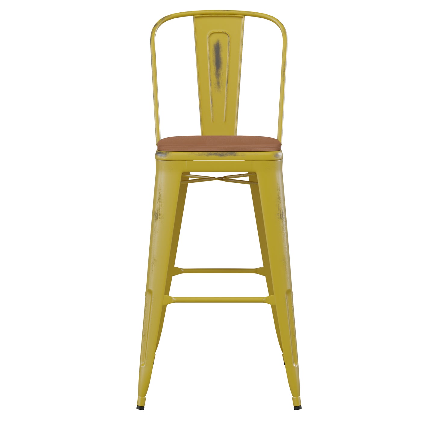 Yellow Metal Stool-Teak Seat ET-3534-30-YL-PL1T-GG