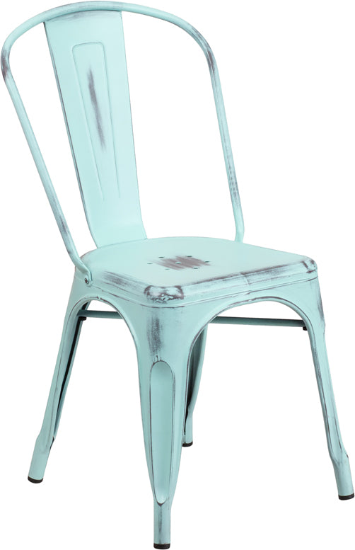 Distressed Gn-Blue Metal Chair ET-3534-DB-GG