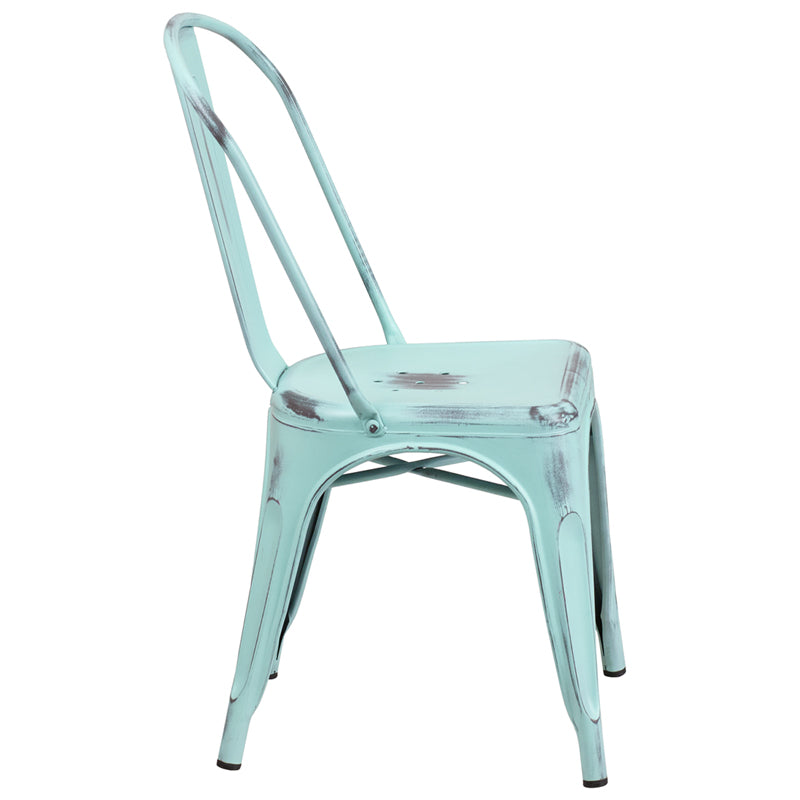 Distressed Gn-Blue Metal Chair ET-3534-DB-GG