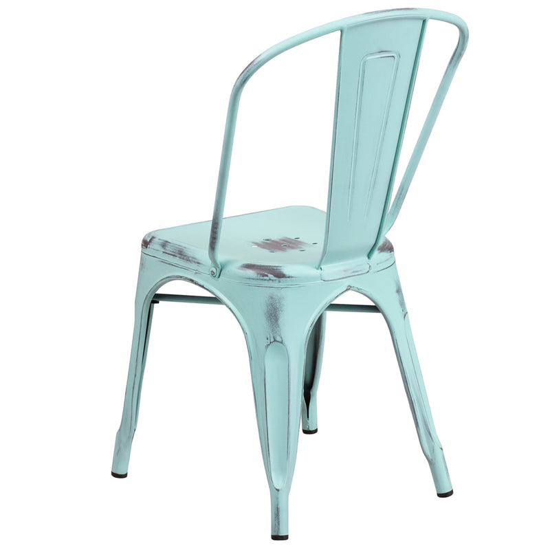 Distressed Gn-Blue Metal Chair ET-3534-DB-GG