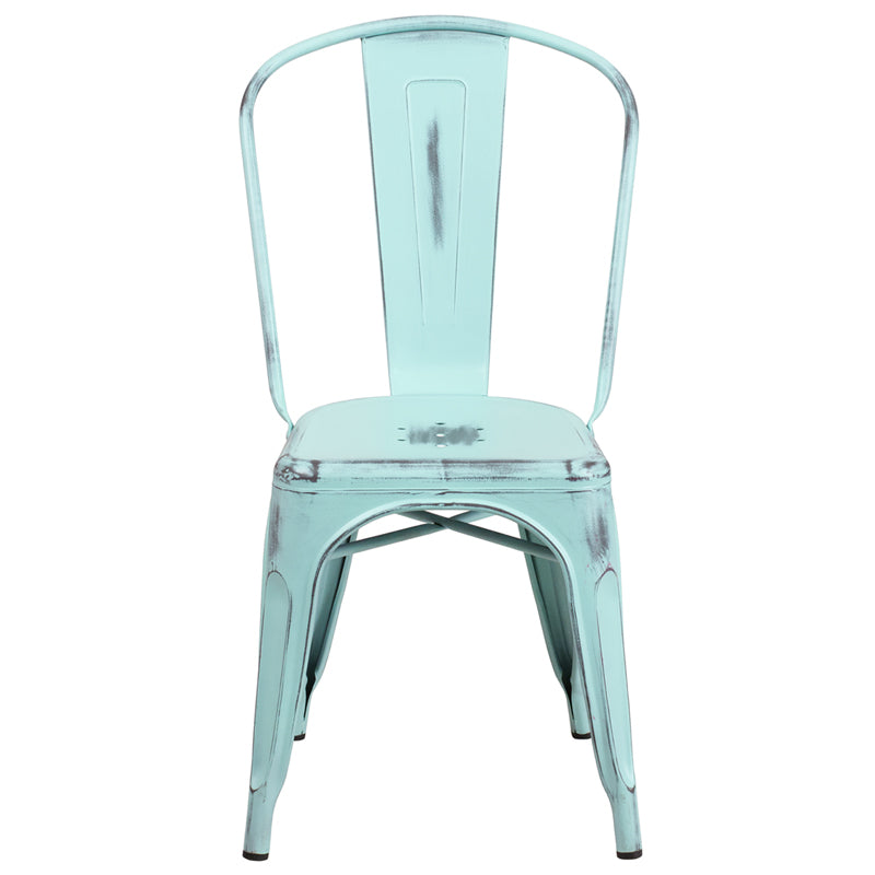 Distressed Gn-Blue Metal Chair ET-3534-DB-GG