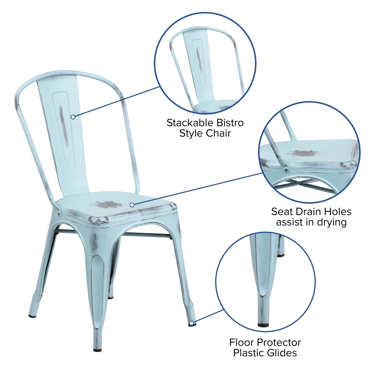 Distressed Gn-Blue Metal Chair ET-3534-DB-GG