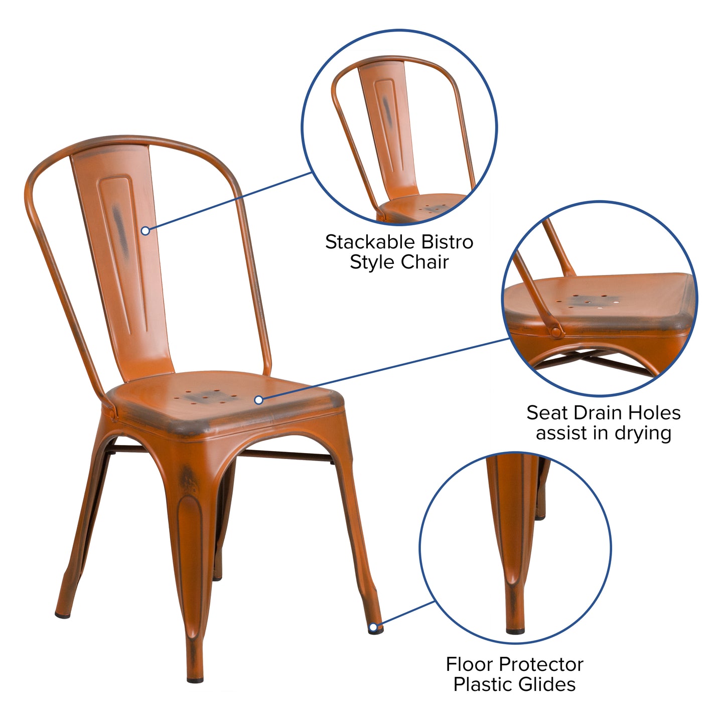 Distressed Orange Metal Chair ET-3534-OR-GG