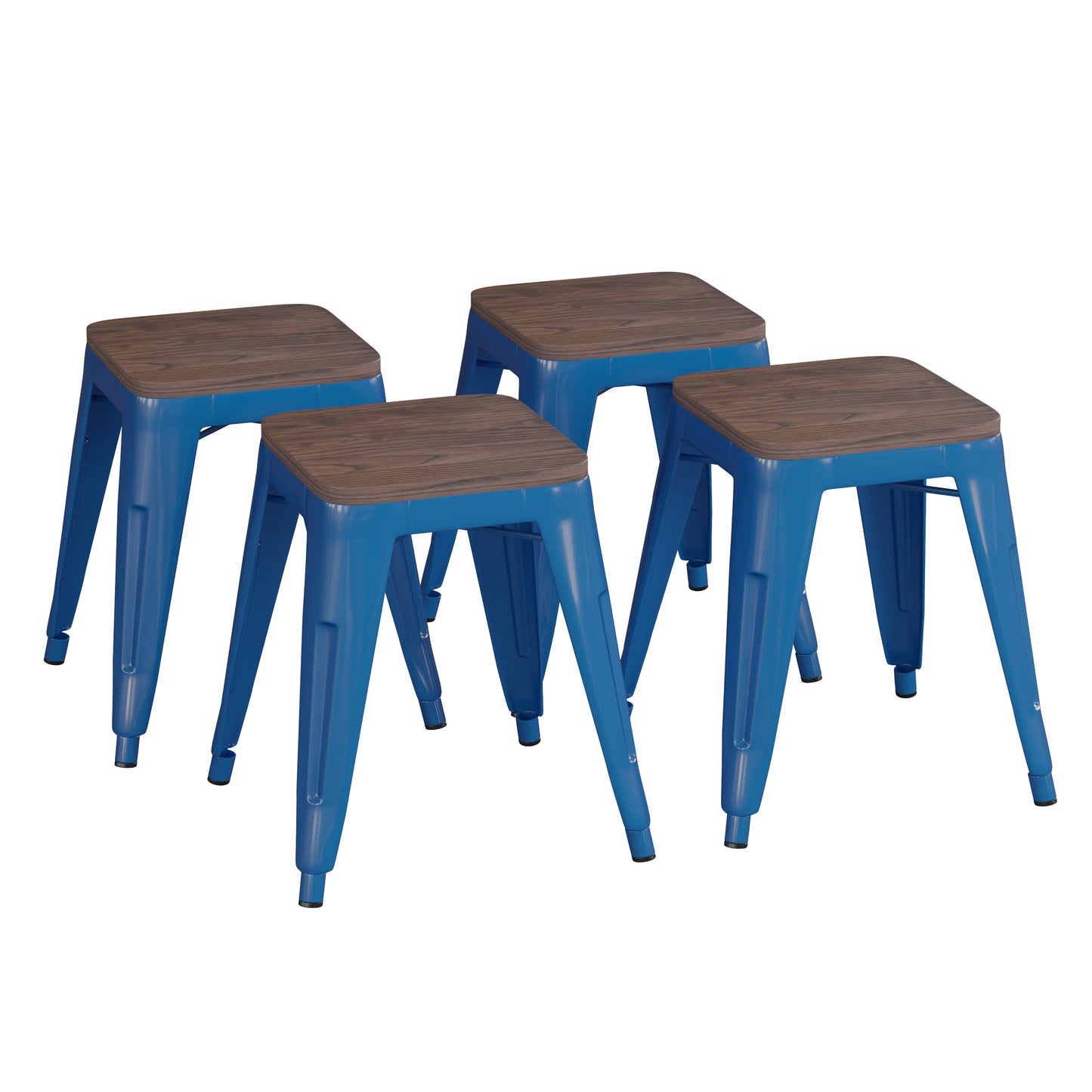 4PK Royal Blue Stool-Wood Seat ET-BT3503-18-BL-WD-GG