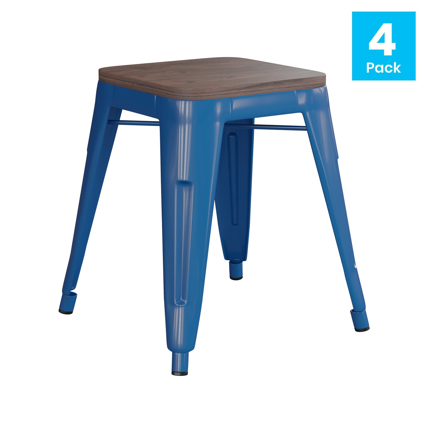 4PK Royal Blue Stool-Wood Seat ET-BT3503-18-BL-WD-GG