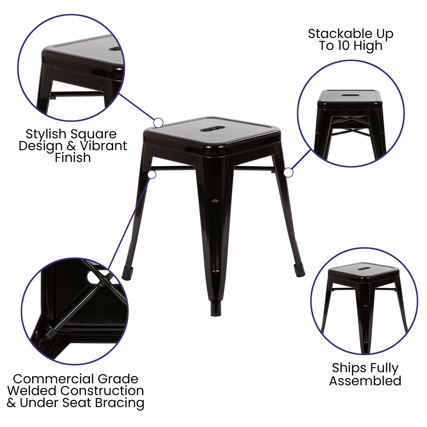 4 Pack Black Metal Stool ET-BT3503-18-BLK-GG