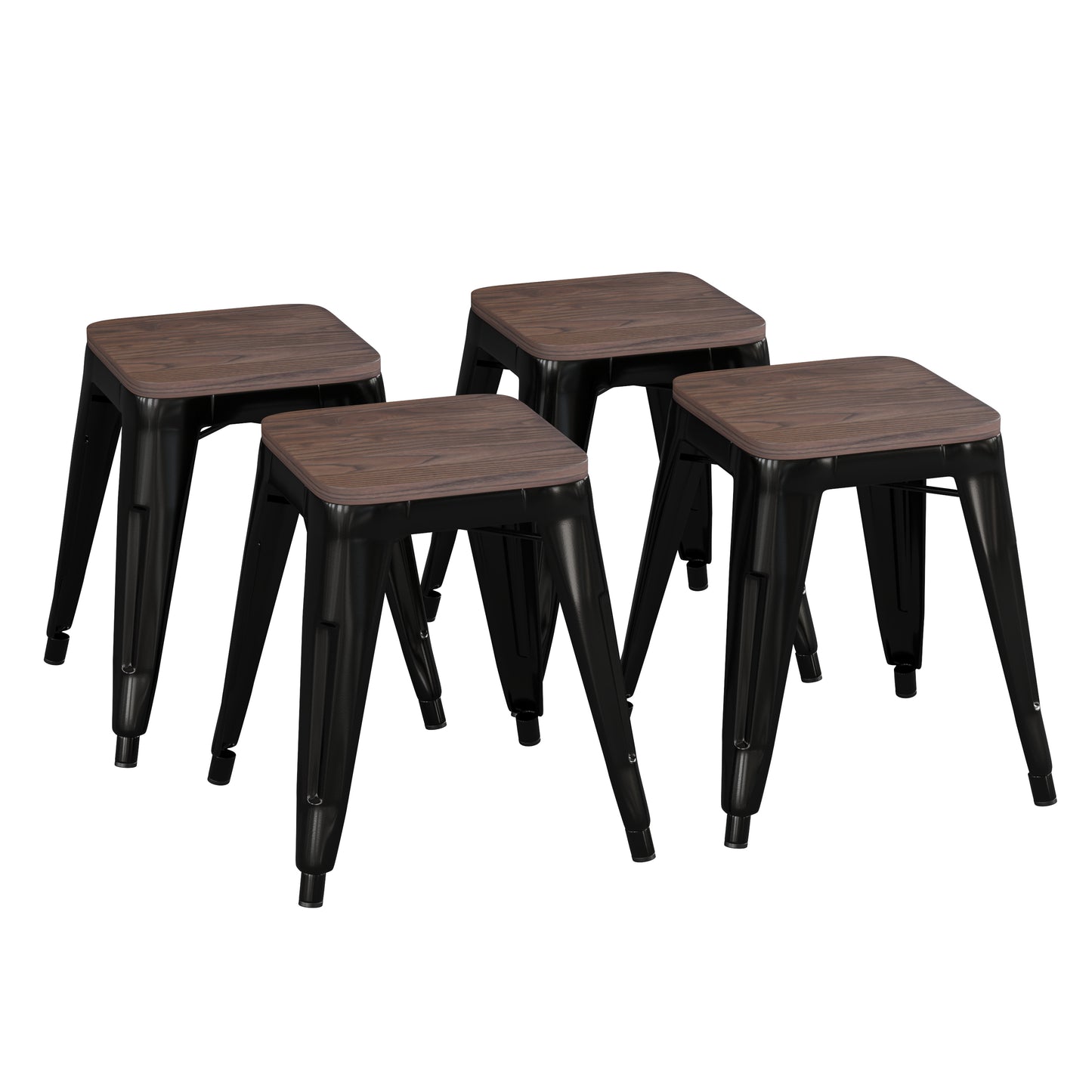 4PK Black Stool-Wood Seat ET-BT3503-18-BLK-WD-GG