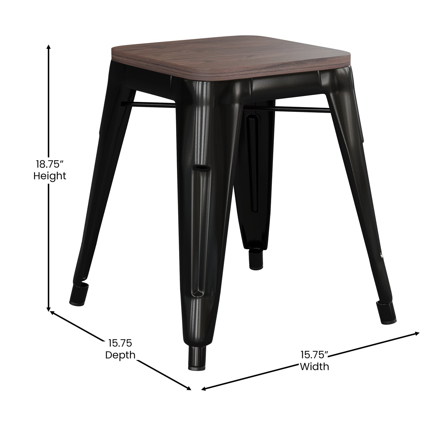 4PK Black Stool-Wood Seat ET-BT3503-18-BLK-WD-GG