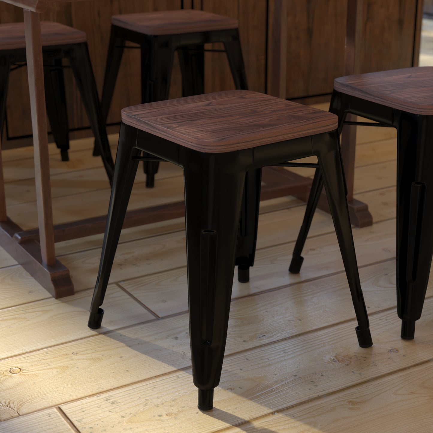 4PK Black Stool-Wood Seat ET-BT3503-18-BLK-WD-GG