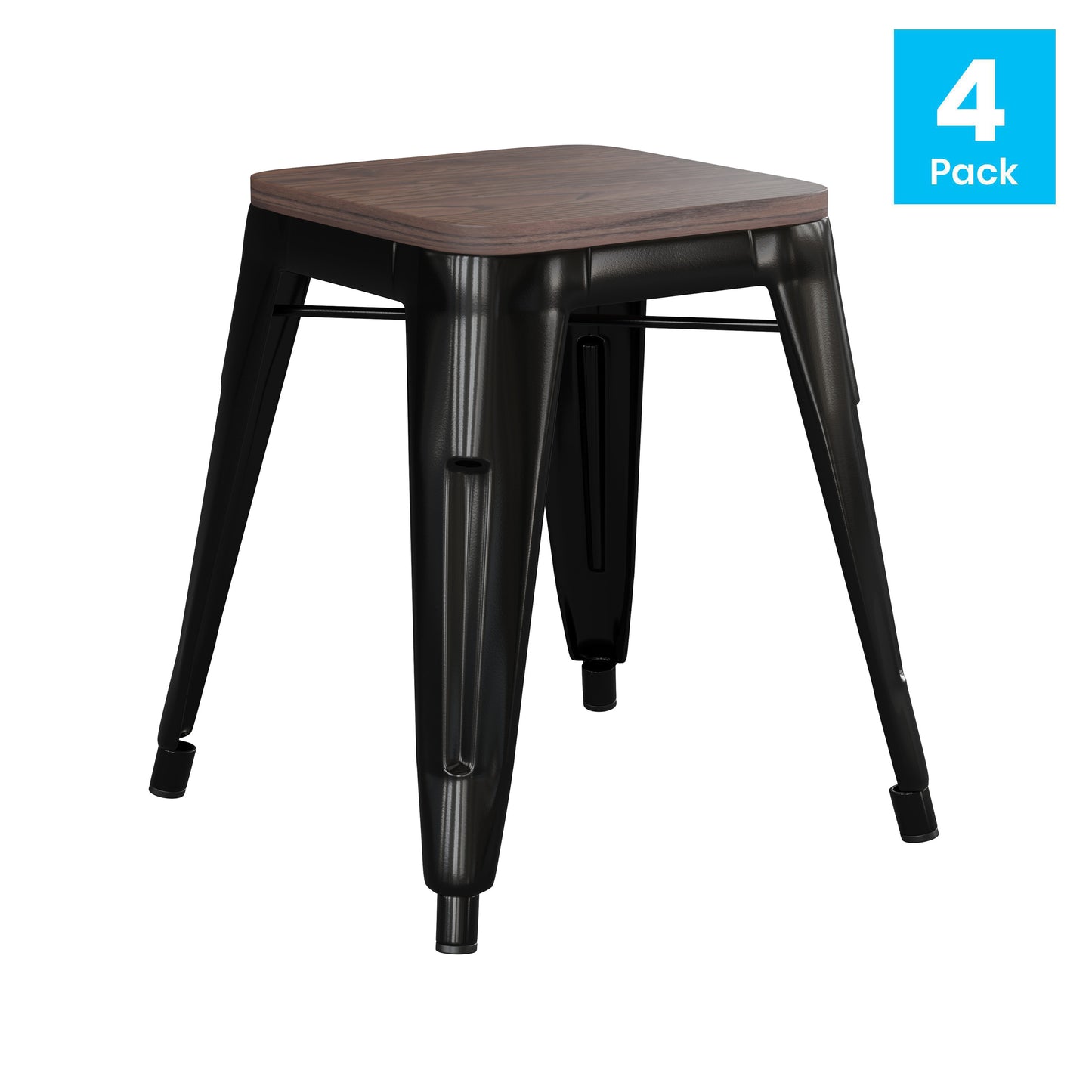 4PK Black Stool-Wood Seat ET-BT3503-18-BLK-WD-GG